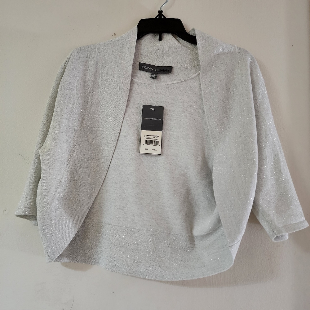 Donna Ricco White/Silver Sparkly Shrug Size Large